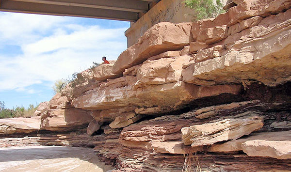 Scour shown in rock at a bridge in southeastern Utah.