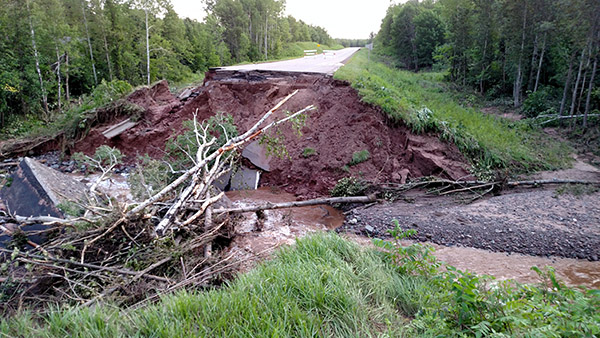 Road closed-Trout Brook Edge of washout facing SE