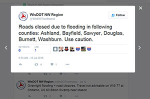 Road closed-WisDOT NW Twitter June 12