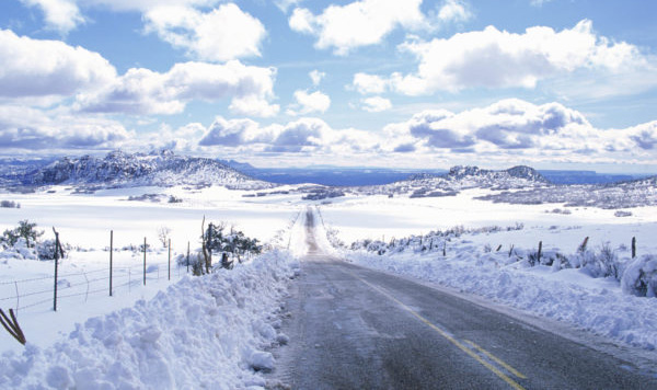 Recently plowed two-lane roadway