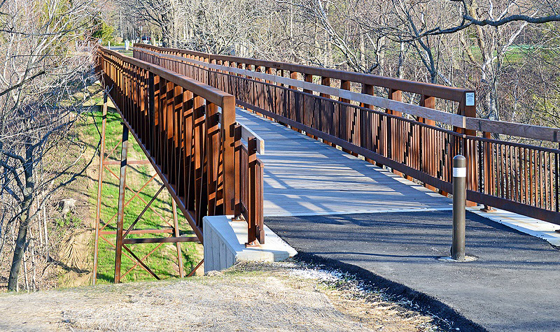 Side shot of Fox Point, WI, pedestrian bridge.