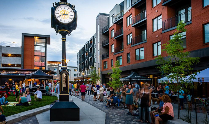 Open air market in Foundry Plaza in Loveland Colorado