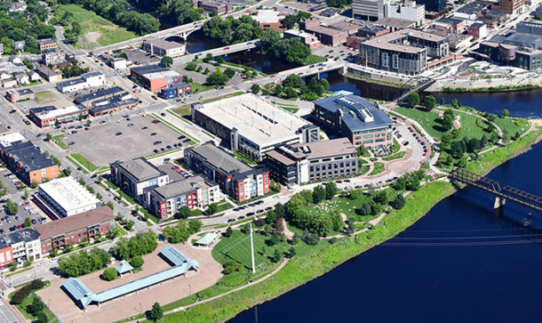 The development of Phoenix Park, which began as a brownfield, served as the catalyst for the revitalization of downtown Eau Claire, Wisconsin.