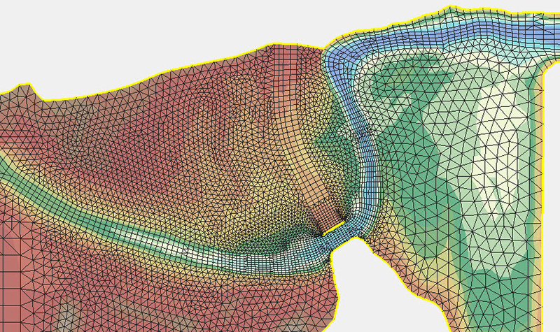Example of 2D hydraulic modeling showing mesh.