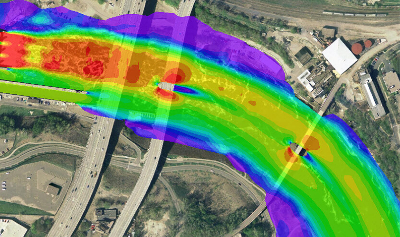 Example of 2d hydrualic modeling related highway hydraulics.