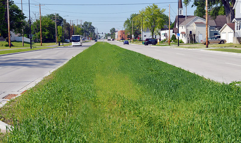 Example of a depressed median from center of road.