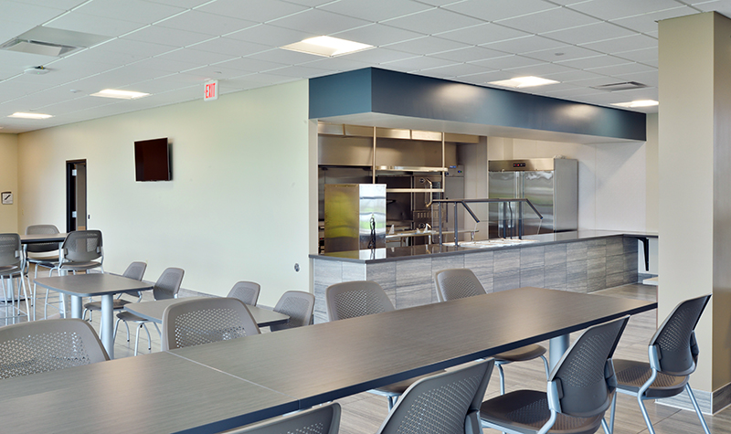 Example of material choice in office cafeteria