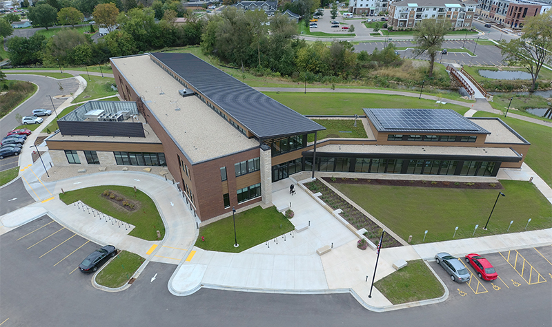 Aerial of Waunakee Public Library.