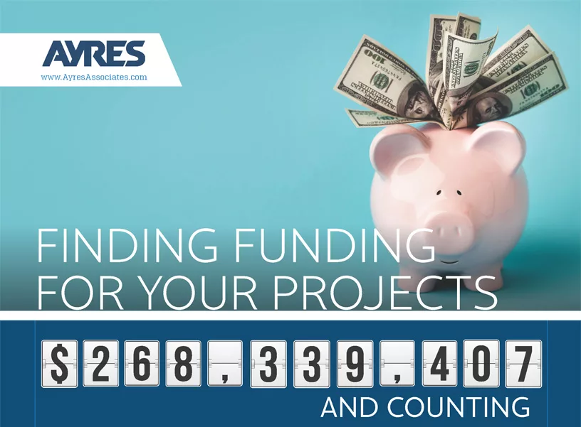 Finding Funding Graphic Feature Piggybank and total funding Ayres has secured. Approximately 268 million.